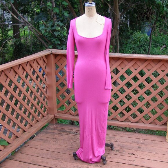 NWT size L SKIMS SOFT LOUNGE SHIMMER LONG SLEEVE DRESS IN FUCHSIA FOIL - Picture 3 of 12